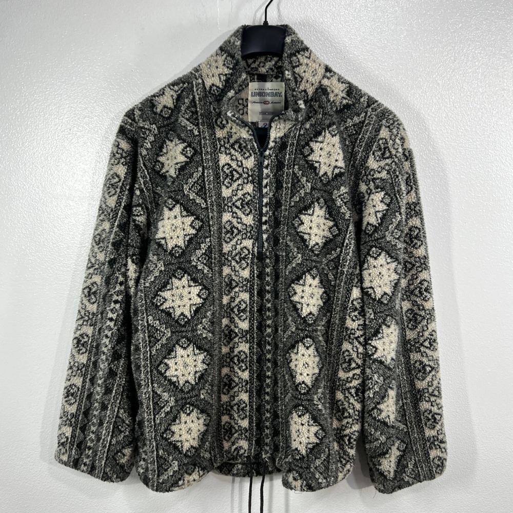 Vtg.‎ 90s Unionbay Sherpa Fleece Fuzzy Jacket Large Geometric Aztec Made in USA